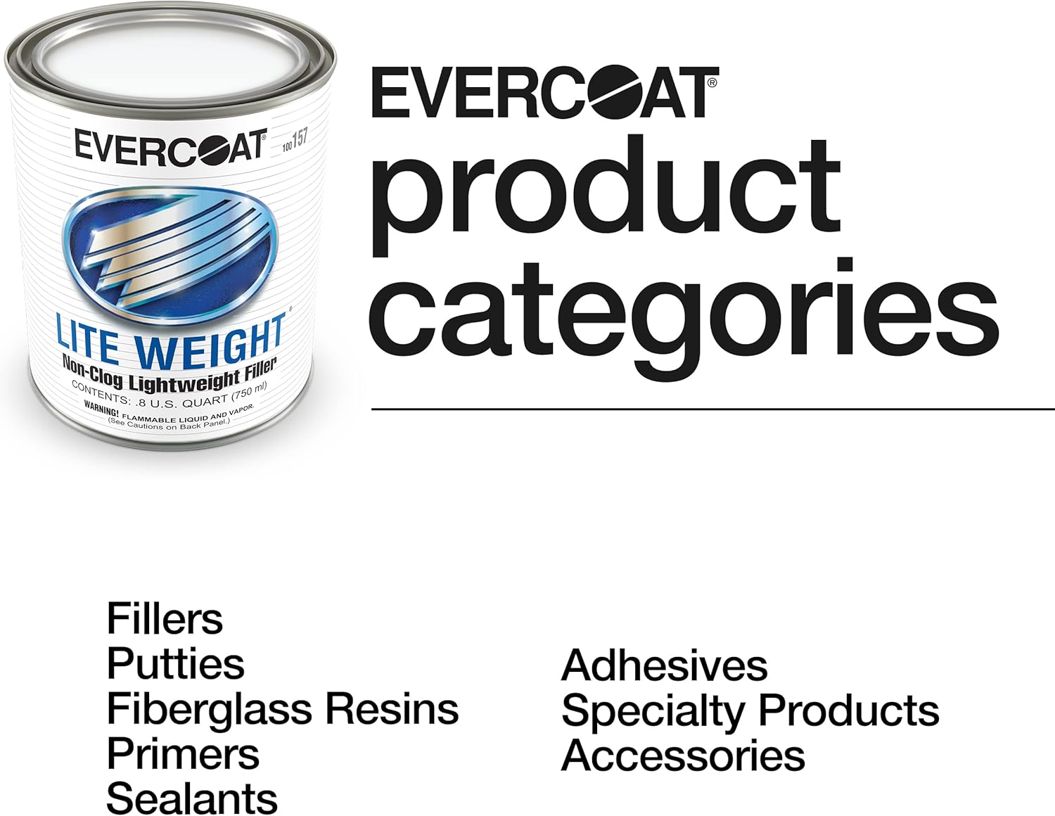 Evercoat Lite Weight Body Filler – Relleno corporal sin obstrucciones para aluminio, fibra de vidrio y más, 32 onzas líquidas