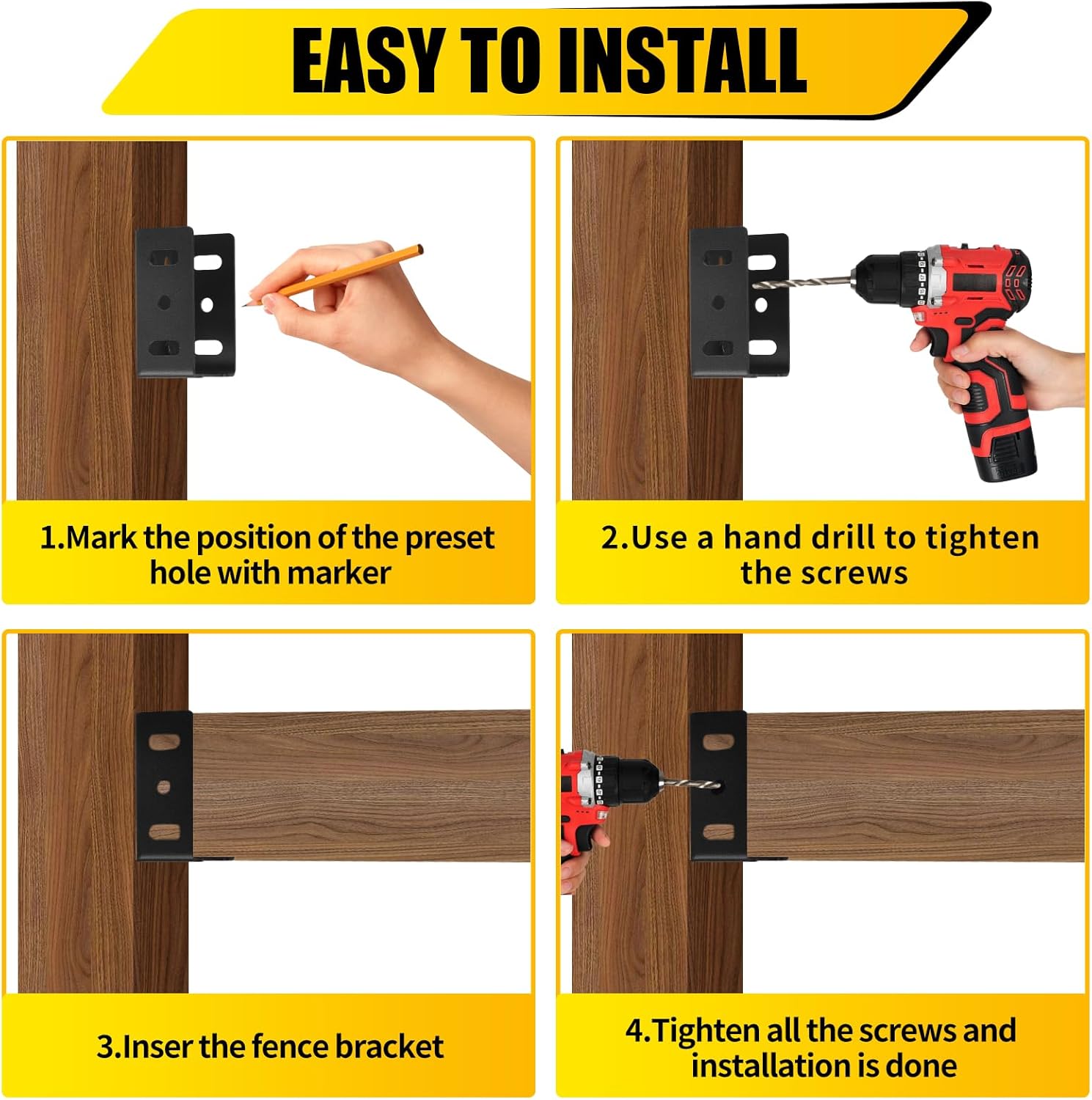 24 soportes de vinilo para vallas, acero al carbono resistente Q235 con recubrimiento en polvo negro para panel de cercado de vinilo para conexión