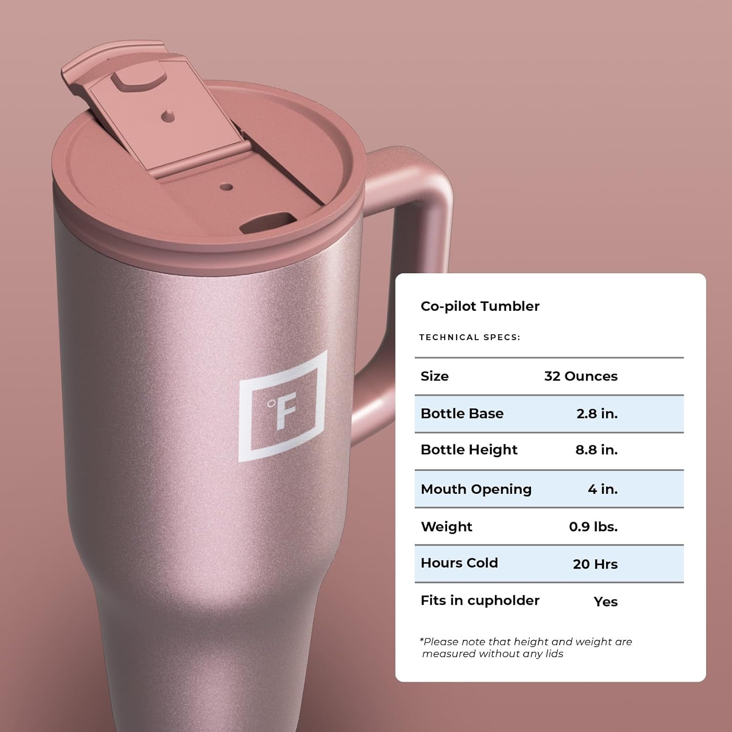 IRON FLASK Co-Pilot – Vaso aislado con popote y tapas abatibles, botella portavasos, para bebidas calientes y frías, a prueba de fugas, agua, taza