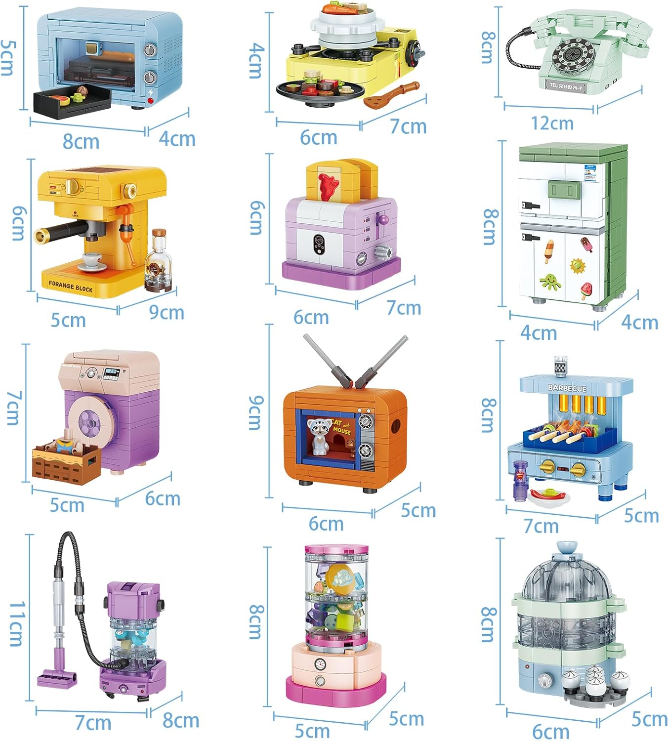 JMBricklayer Juego de construcción para niñas, 12 piezas de mini electrodomésticos eléctricos, conjuntos de amigos para niñas, recuerdos de fiesta,