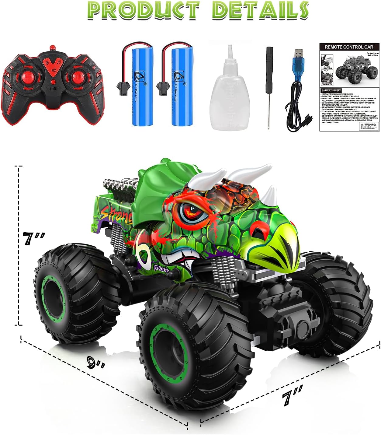 Juguete de camión monstruo de dinosaurio 2024 para niños, auto monstruo de dinosaurio a control remoto, automóvil RC todo terreno, camión monstruo