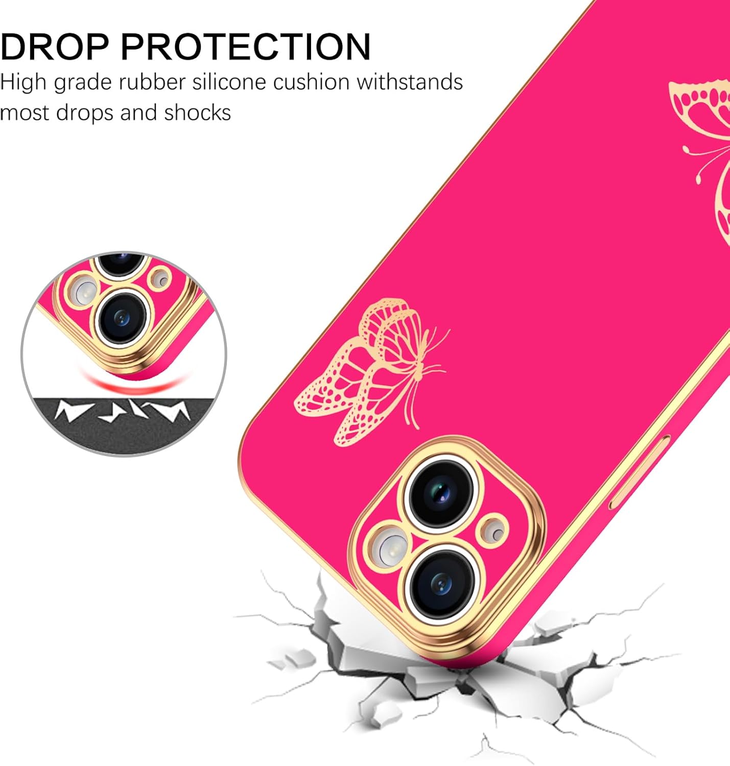 BENTOBEN Funda de teléfono compatible con iPhone 15 de 6.1 pulgadas, ajuste delgado, bonito diseño de mariposa de lujo, TPU suave, a prueba de