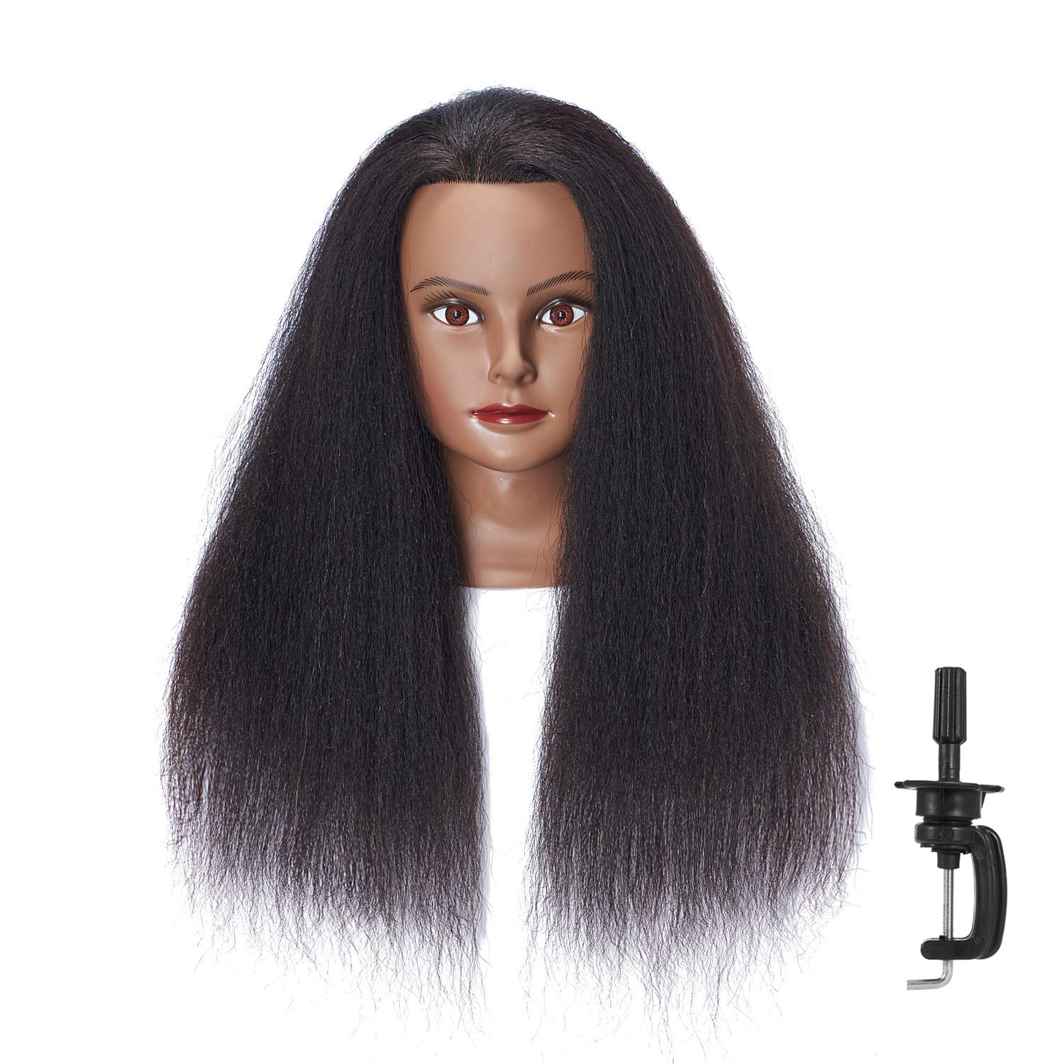 Cabeza de maniquí con cabello afro 100 % real, para estilizar, cabeza de muñeca para entrenamiento de cosmetología, cabeza de maniquí para práctica,