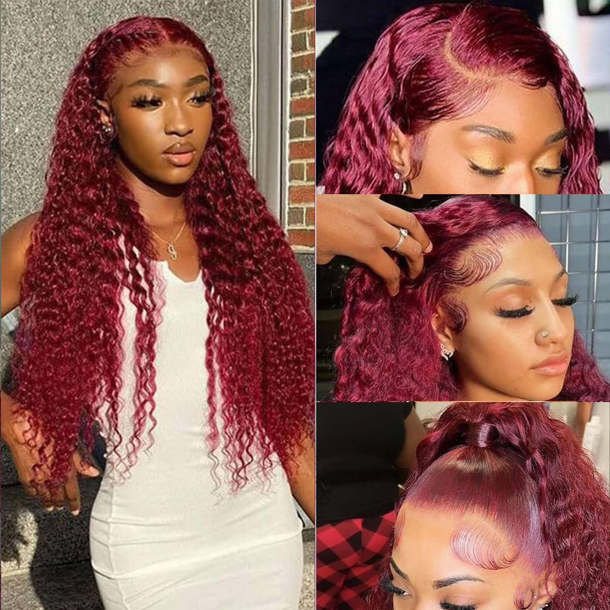 Burgundy Lace Front Wigs Human Hair Pre Plucked 99J Deep Wave Wig 13×4 HD Lace Frontal Wigs for Black Women Human Hair Red Colored Wet and Wavy