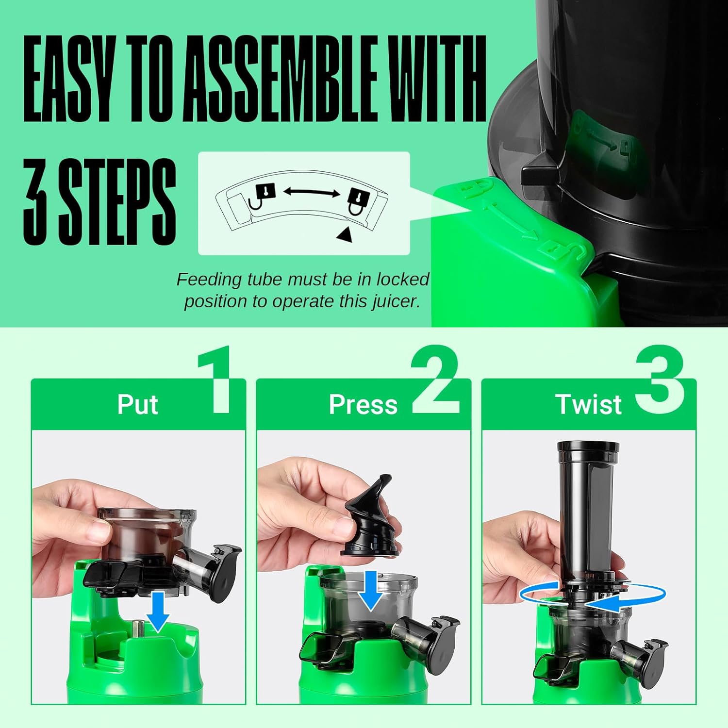 Ventray Essential Ginnie – Exprimidor compacto de prensa en frío, exprimidor lento con velocidad baja de 60 rpm, fácil de limpiar y denso en