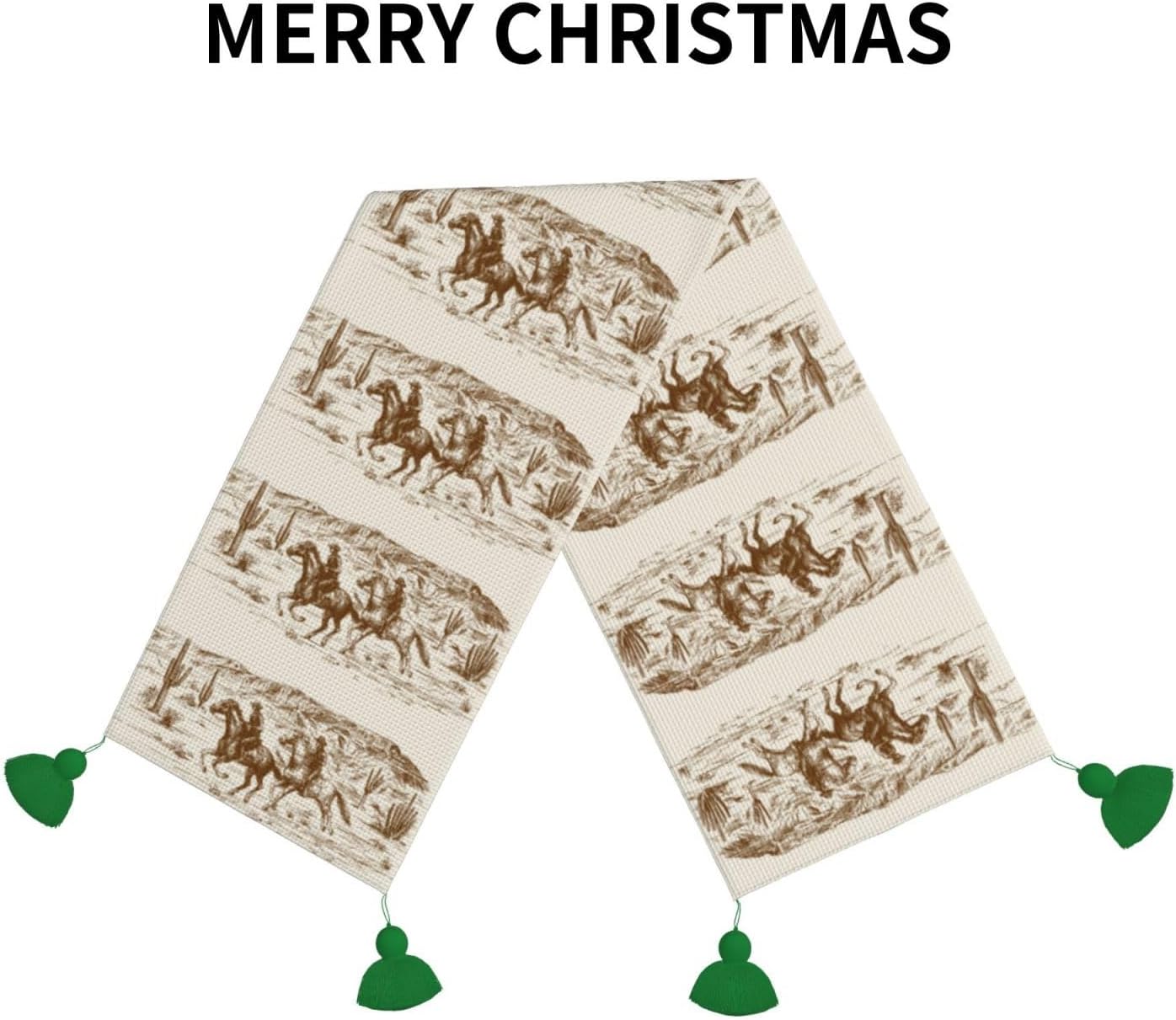 Camino de mesa de Navidad con diseño de vaquero de desierto, decoración de mesa de comedor, decoración de Navidad, decoración de interiores para el