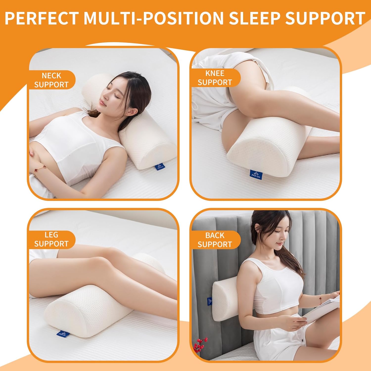 Almohada de rodilla Half Moon Bolster, almohada de espuma viscoelástica para aliviar el dolor de espalda, cuña lumbar redonda para piernas que