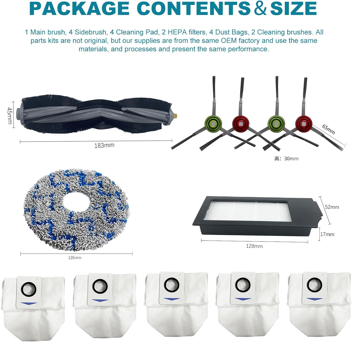 Paquete de 16 piezas de repuesto compatibles con ECOVACS DEEBOTX1 Omni  X1TURBO  X1 Plus T10 Omni Robotic Aspiradora Accesorios, 1 Cepillo de