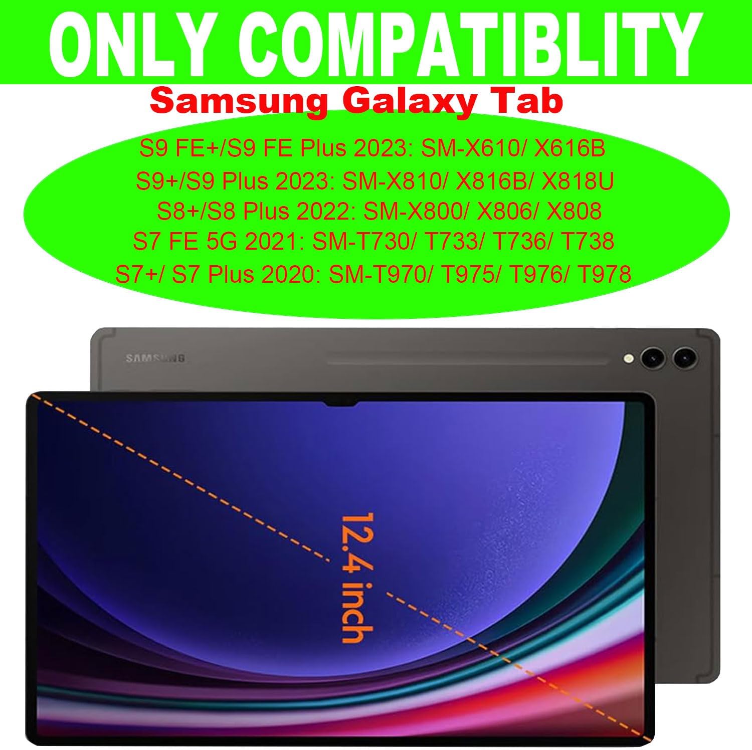 SUYOOULIN Funda de teclado para Samsung Galaxy Tab S9 Plus S9+ de 12.4 pulgadas 2023 (SM-X810X816BX818U) con soporte para bolígrafo S, funda de