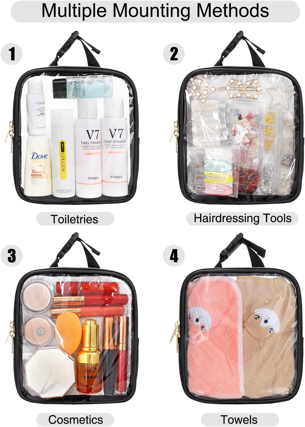 Relavel Bolsa de aseo aprobada por la Tsa, bolsa de maquillaje transparente, bolsa de viaje para artículos de tocador con cremallera, bolsa pequeña