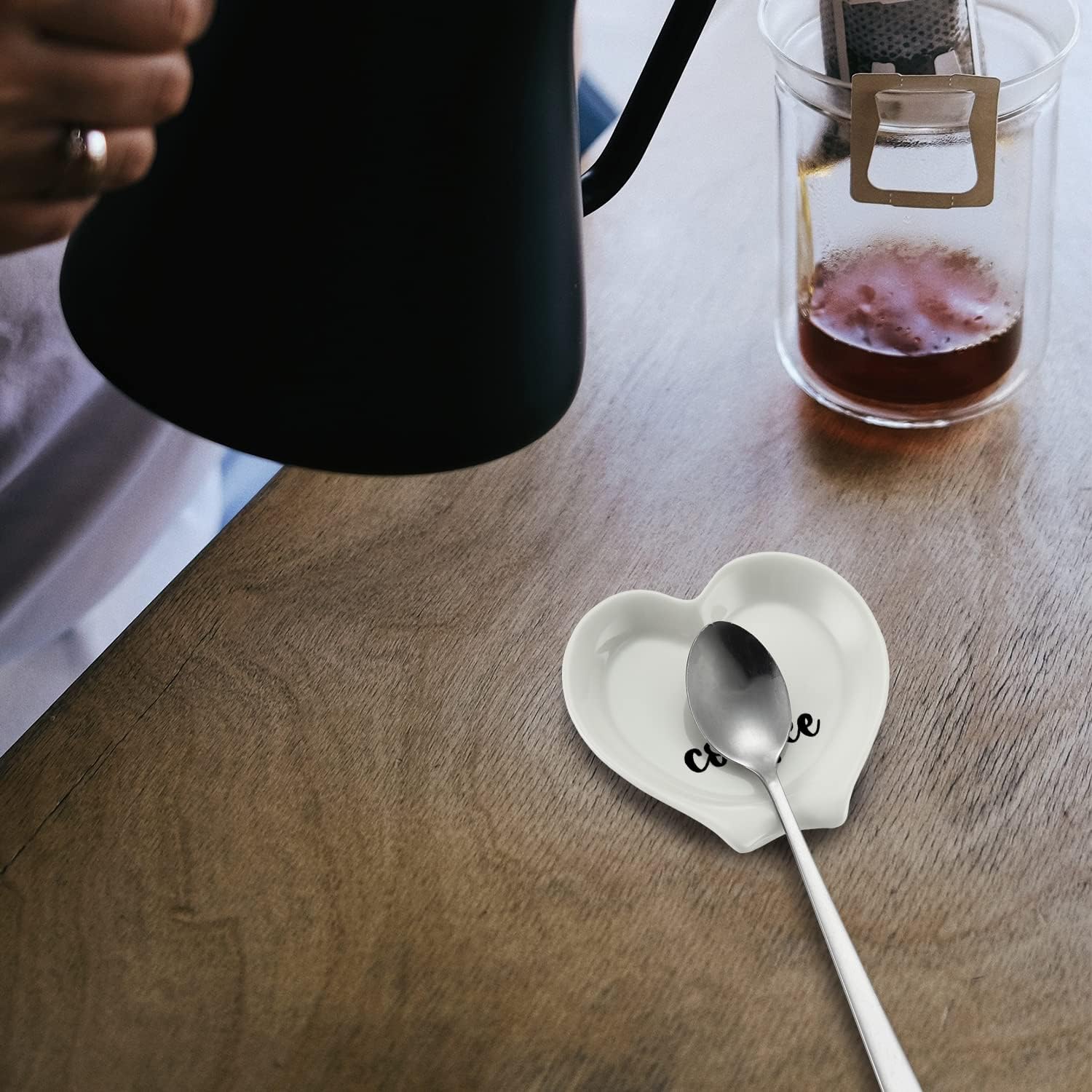 Soporte de cuchara de café de cerámica en forma de corazón, soporte para cuchara de café, cita de café divertida, decoración de estación de café,