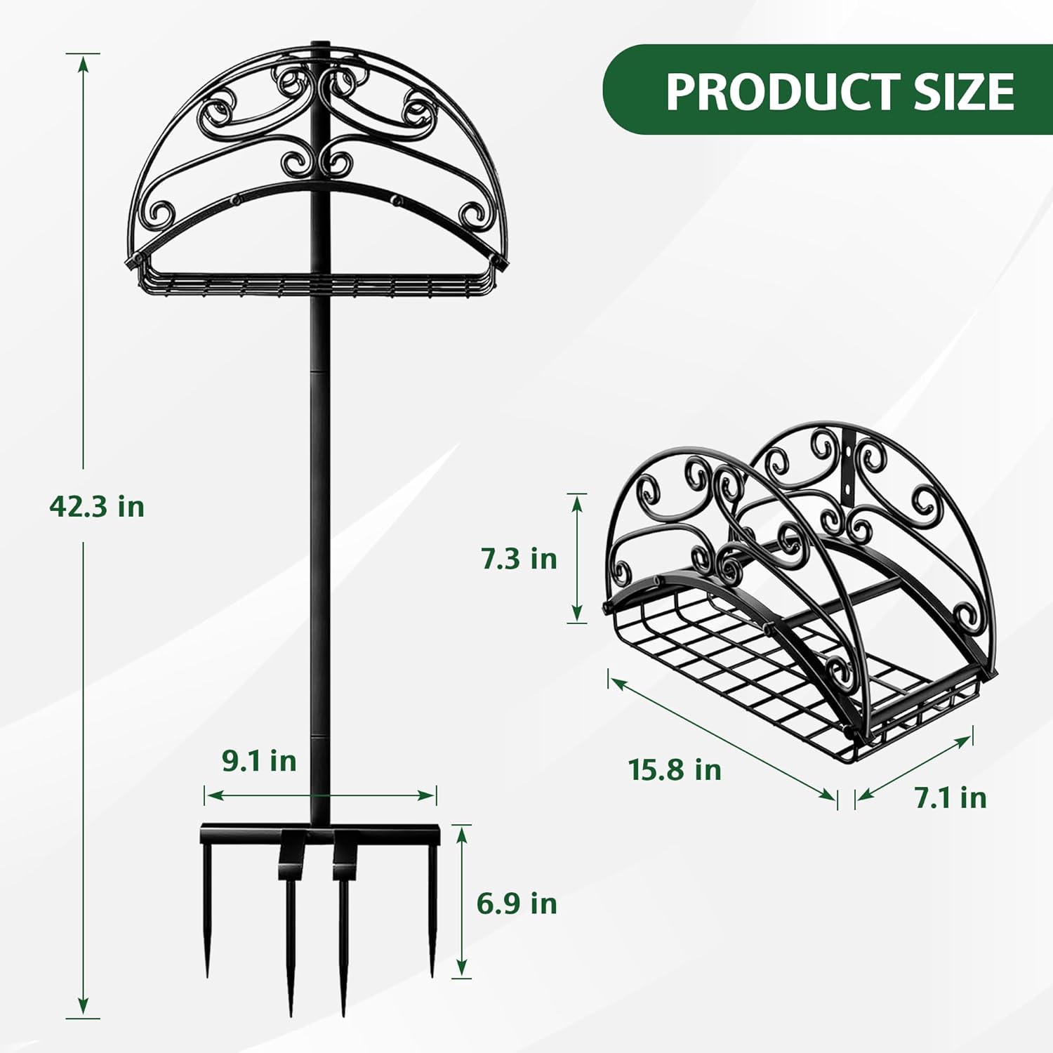 HOOPLE Soporte para manguera de jardín, carrete de manguera desmontable, colgador de manguera de agua de metal resistente, soporte de manguera de