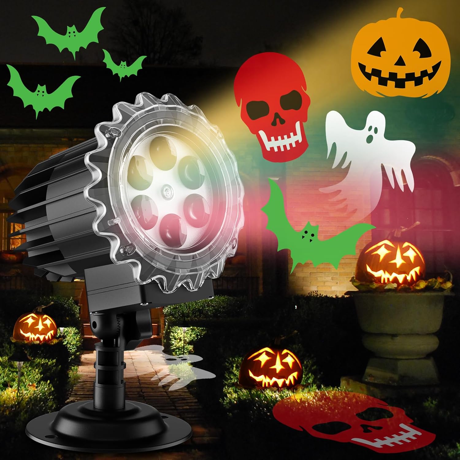 Beforalla Luces de proyector más brillantes para decoración de Halloween al aire libre 2023, esqueleto de Halloween, fantasma, murciélagos,