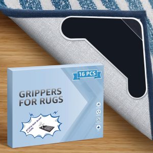 Lakuti 16 pinzas para alfombras, almohadillas antideslizantes de doble cara para suelos de madera dura y azulejos, cinta adhesiva reutilizable y Lakuti 16 pinzas para alfombras, almohadillas antideslizantes de doble cara para suelos de madera dura y azulejos, cinta adhesiva reutilizable y