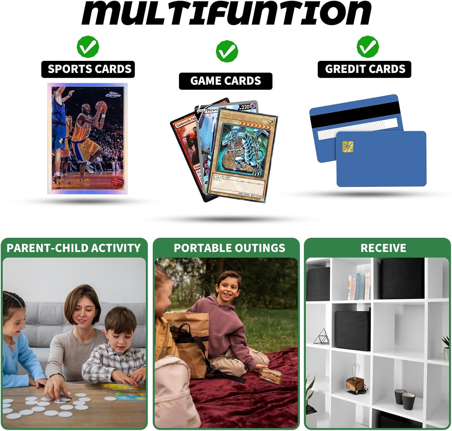 Carpeta de tarjetas de fútbol para 900 tarjetas deportivas con 50 fundas extraíbles de doble cara con cremallera, carpeta de tarjetas