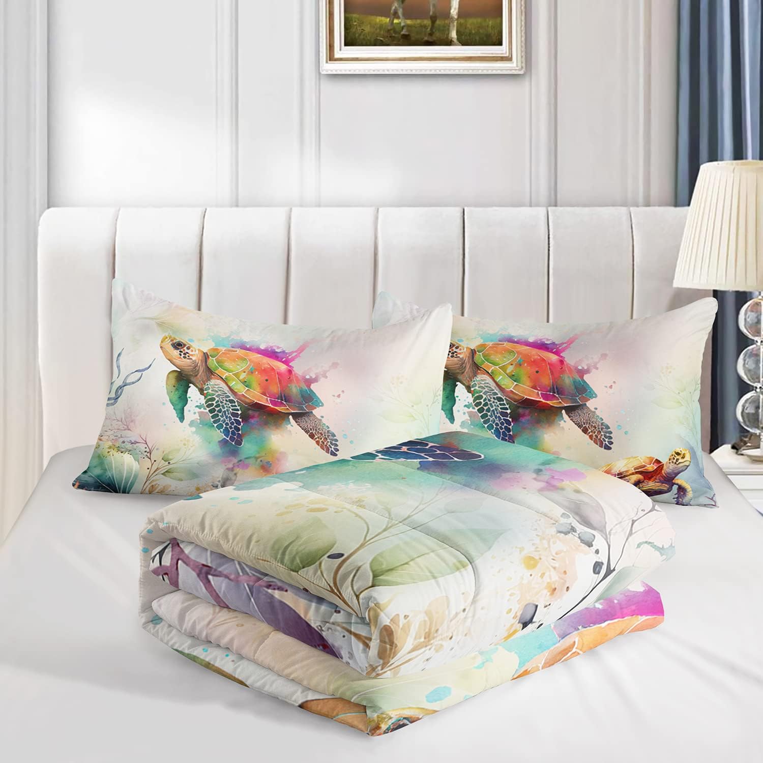 CVHOUSE Juego de edredón de tortuga marina, tamaño individual, juego de ropa de cama de tortuga oceánica para niños, juego de edredón de tortuga