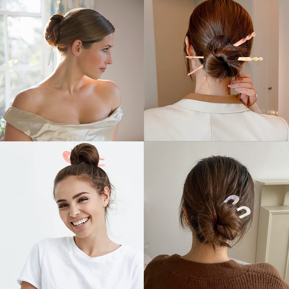 8 pinzas de acetato para el cabello, palillos rectos en forma de U, accesorios de peinado para el cabello, horquilla para el cabello vintage, pinzas