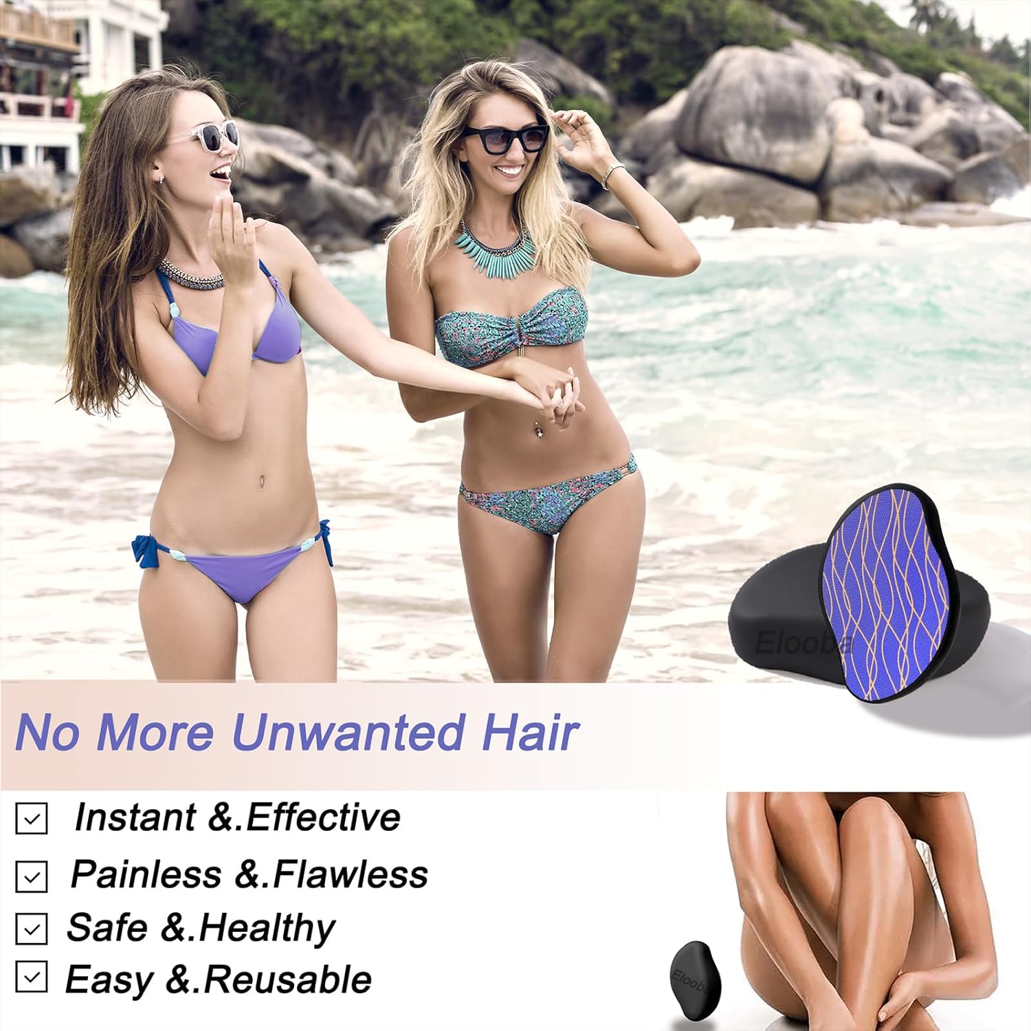 Borrador de pelo de cristal, removedor de pelo mágico de cristal para mujeres y hombres, borrador de pelo, exfoliación sin dolor, herramienta