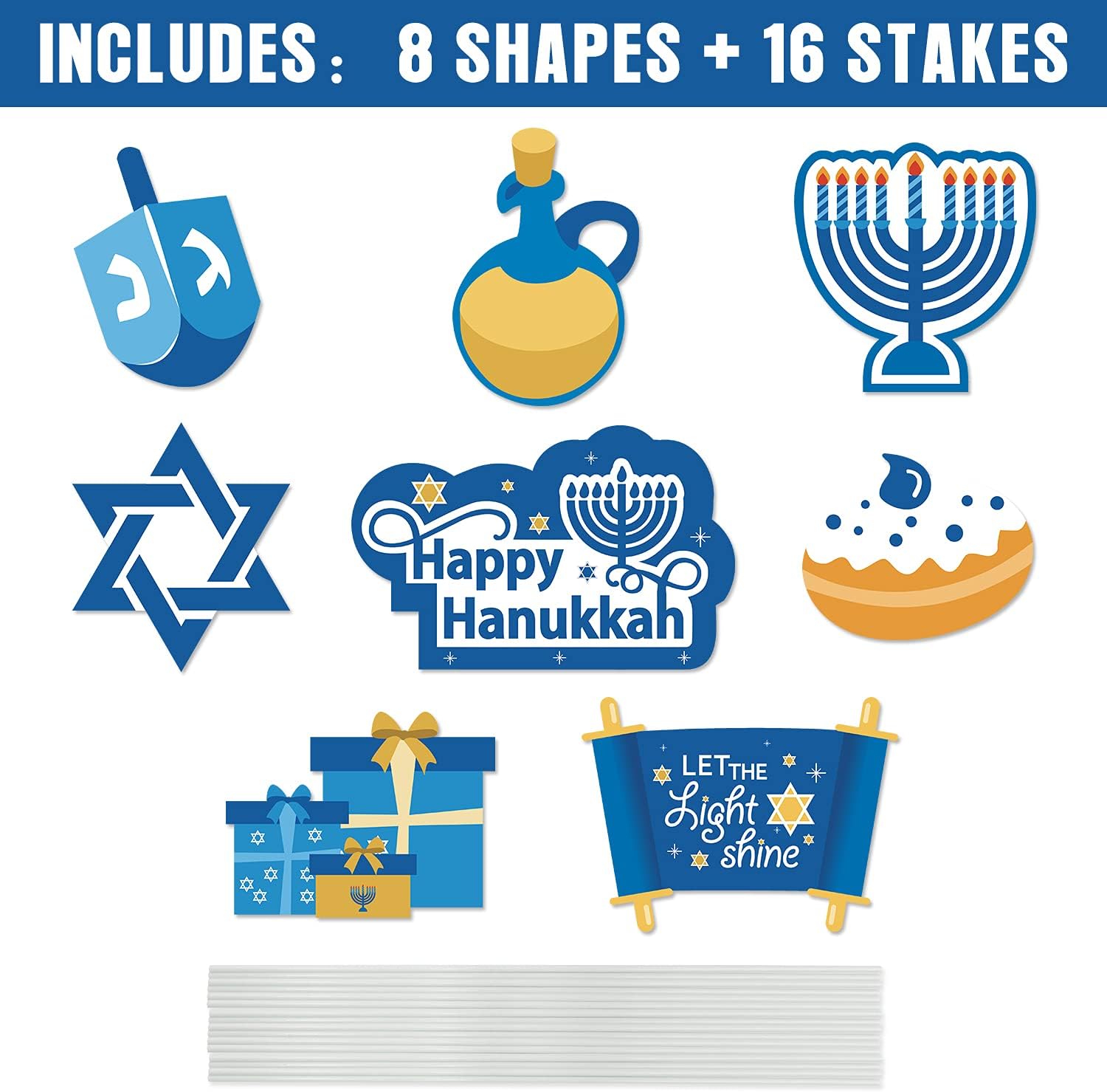 Letreros de Hanukkah con estacas Happy Hanukkah, decoraciones de patio de vacaciones de invierno, decoración de césped al aire libre, decoración de