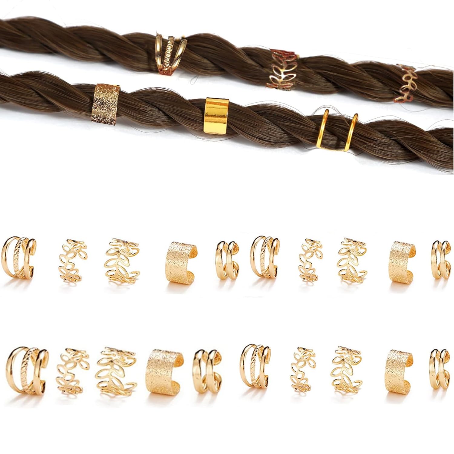 20 piezas de joyas doradas para el cabello para trenzas con diamantes de imitación de cristal, clips de trenza para rastas sin perforación, joyería