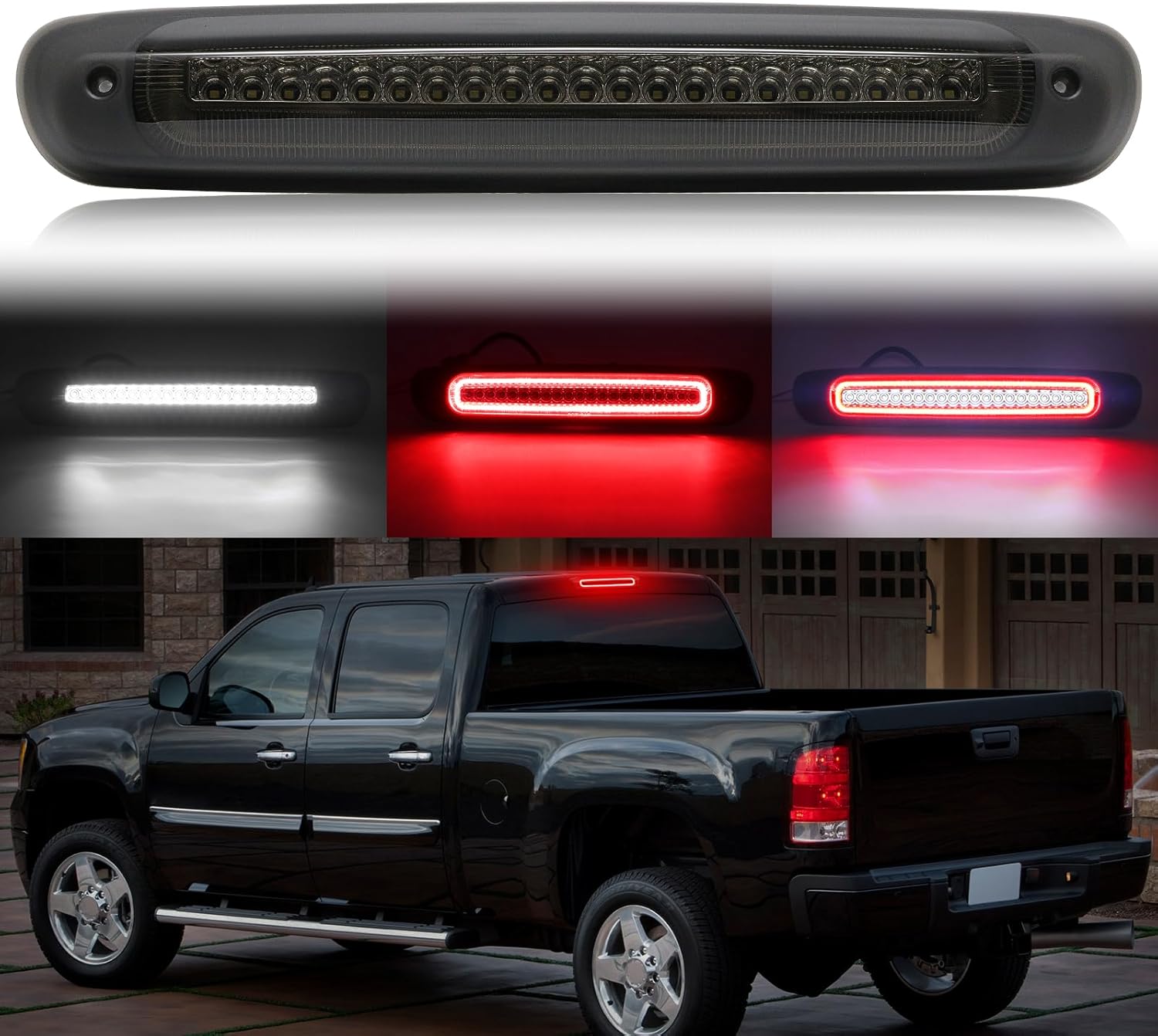 Tercera luz de freno LED compatible con Silverado Sierra 2007-2013 1500 2500 3500 1500HD 2500HD 3500HD 3 luz de freno, luz de freno central trasera,