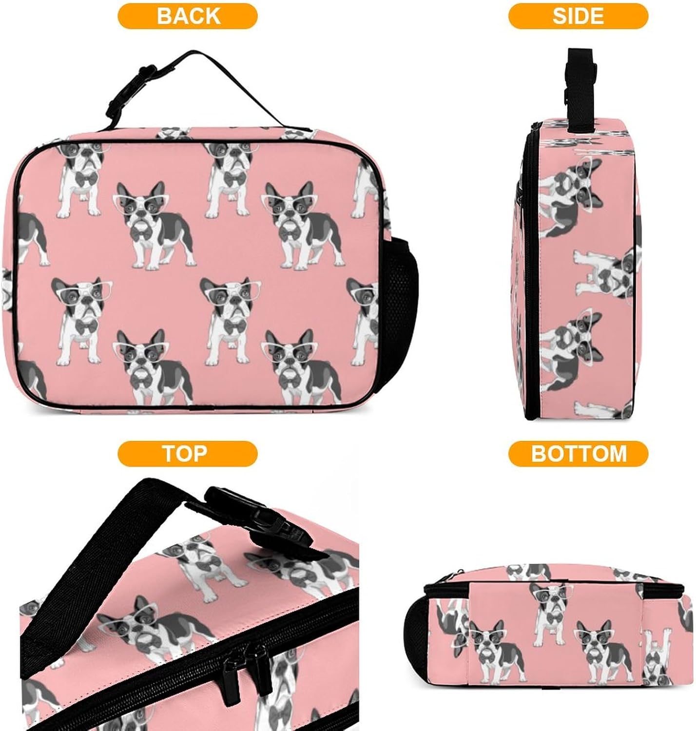 Lindos cachorros de bulldog francés reutilizable, lonchera aislada, bolsa enfriadora, contenedor de comida para mujeres, niños, escuela, camping,