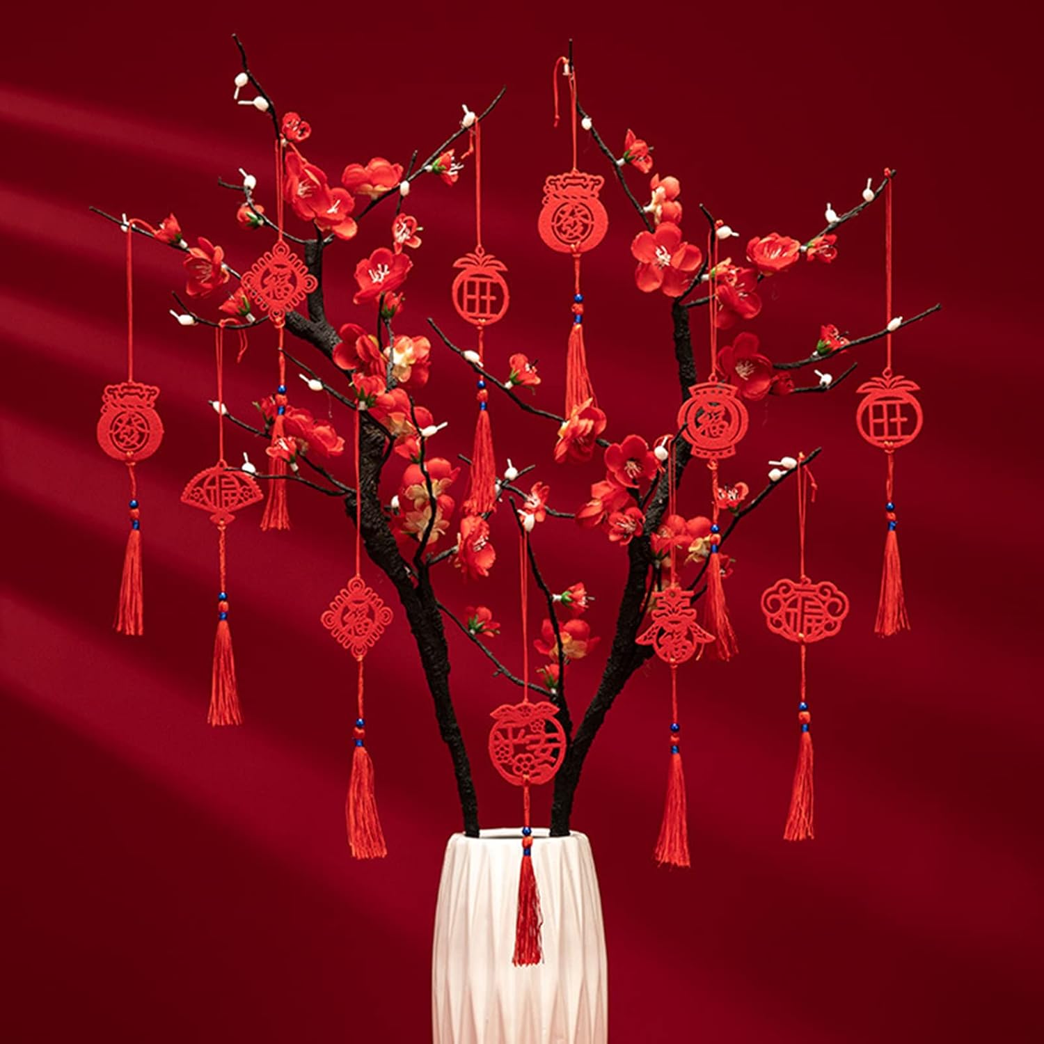 D-GROEE 1 juego de decoración de Año Nuevo, bonsái, decoración de nudo chino, resistente al agua, color brillante, buena fortuna, nudo rojo 3