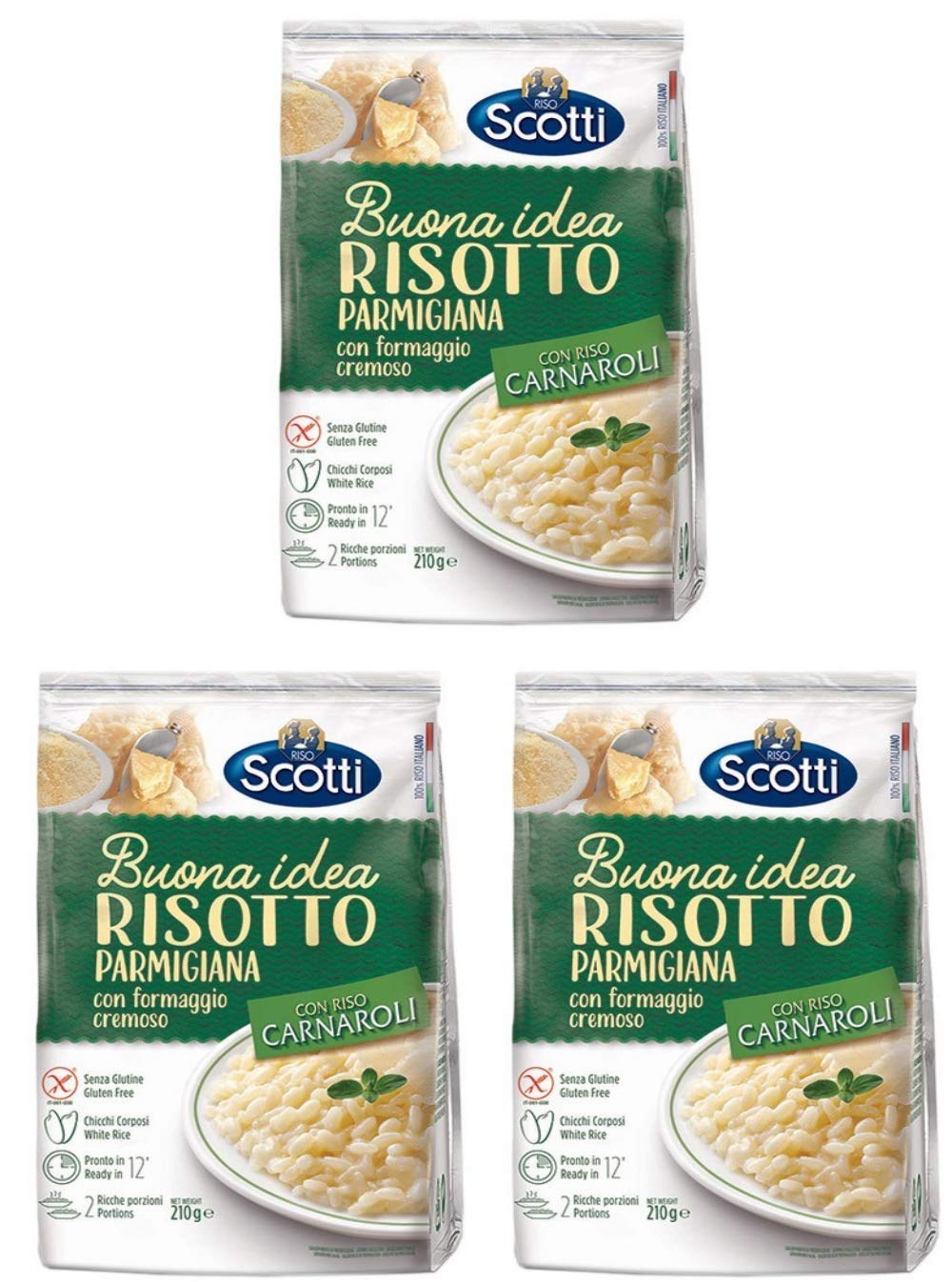 Scotti Arroz “Risotto Parmigiana” con queso crema de parmesano 7.4 onzas (7.41 oz) Paquete de 3 Importación italiana