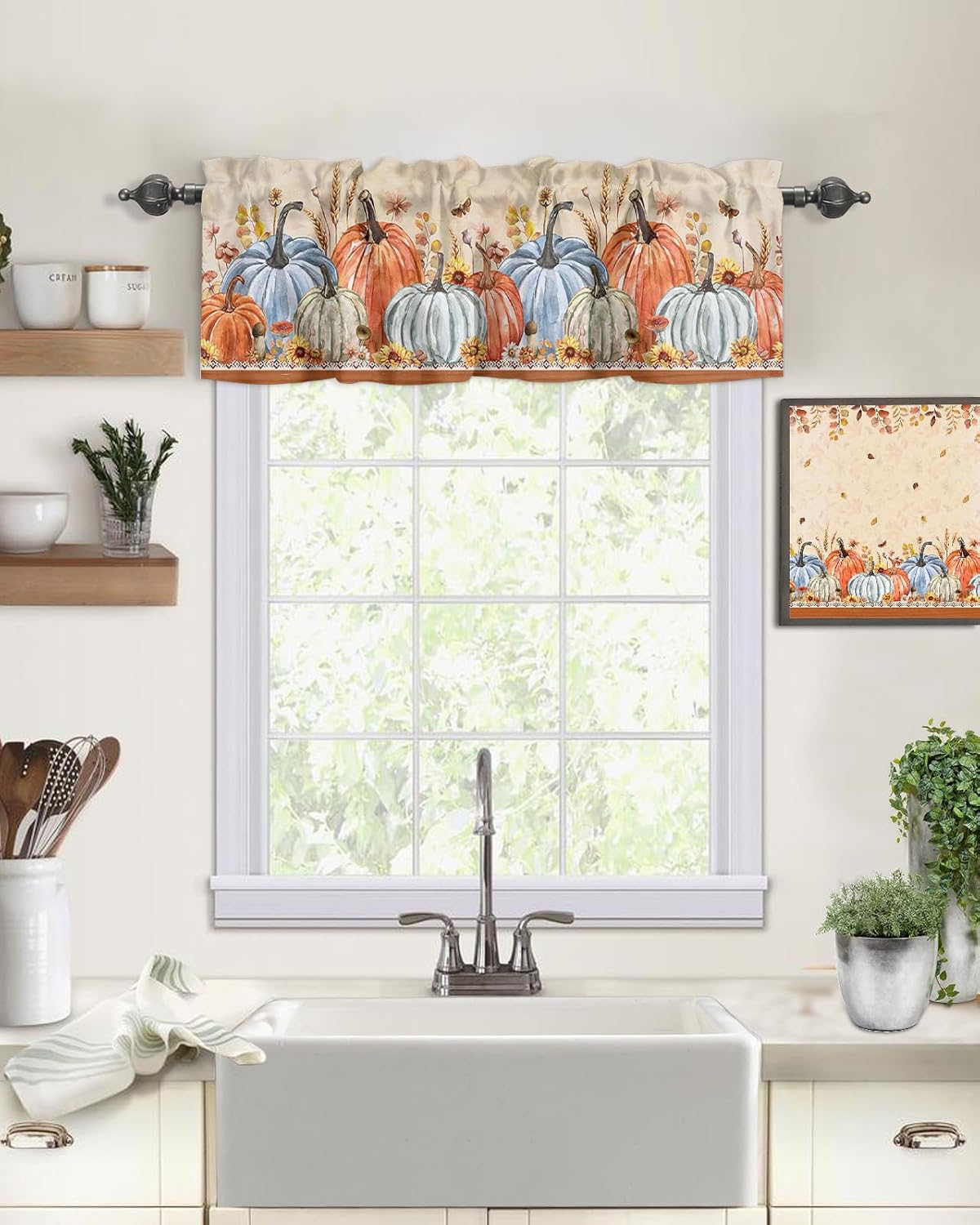 Cortina decorativa de cocina otoñal, cenefas con bolsillo para barra, tratamiento de ventana pequeña para dormitorio, hojas de calabaza, aislamiento
