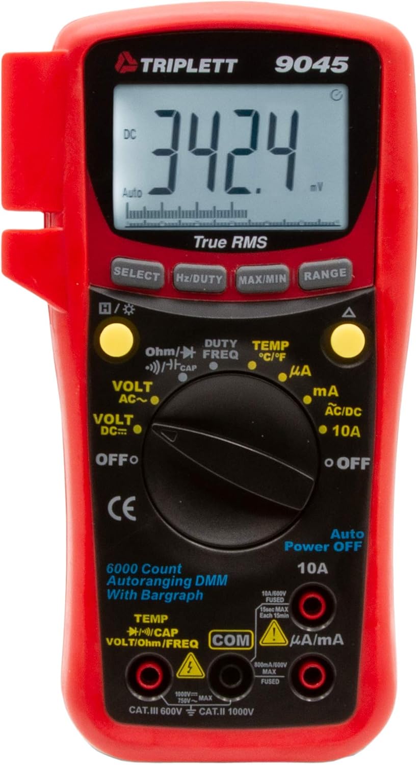 Triplett 9045 True RMS Multímetro digital de 6000 cuentas voltaje CACC, corriente CACC, resistencia, continuidad, prueba de diodos y capacitancia