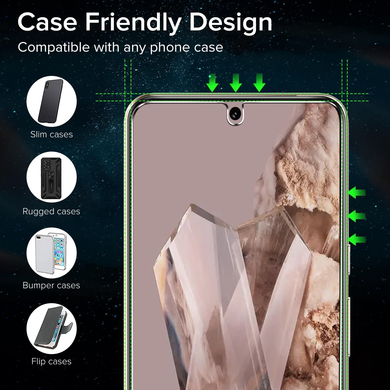 ivoler Paquete de 2+2 protectores de pantalla de vidrio templado para Google Pixel 8 Pro compatible con desbloqueo de huellas dactilares con