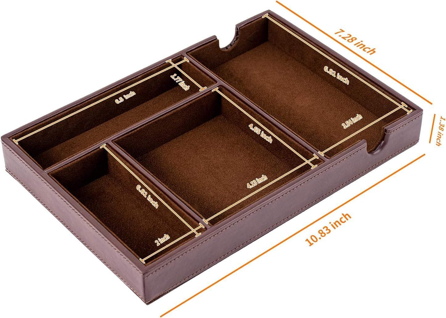 Bandeja de valet para hombre, para mesita de noche, mesita de noche y mesa de entrada, bandeja de cuero sintético para teléfono, reloj, gafas,
