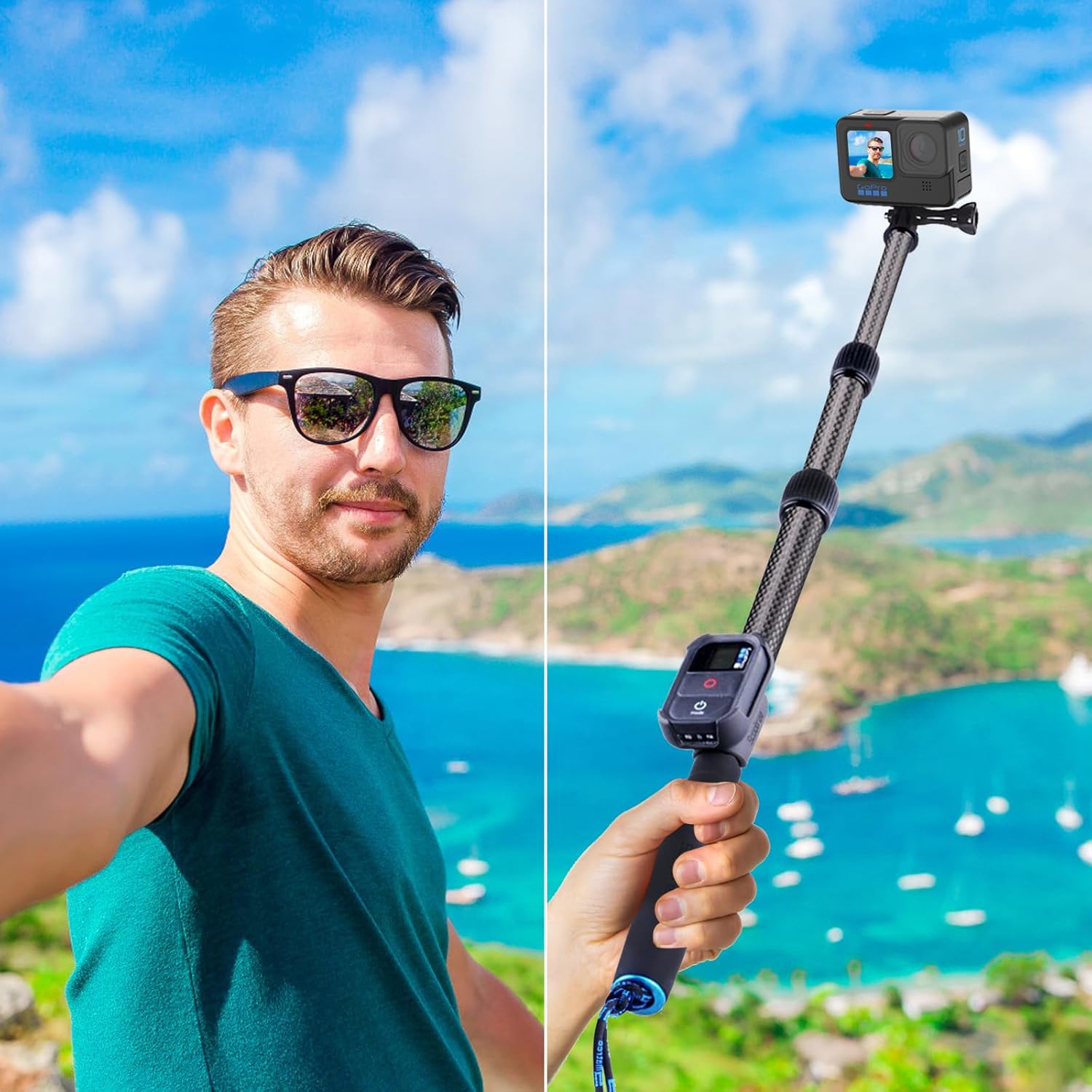 Smatree S2C – Palo selfie de fibra de carbono compatible con GoPro Hero 1211109876543 Plus321cámara de sesiónDJI Osmo Action 43 (el control remoto