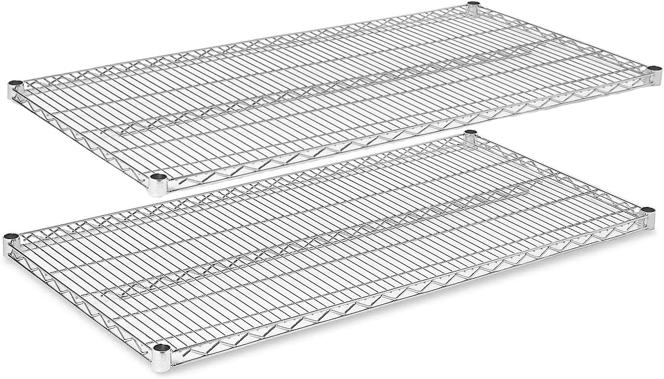 Estantería de alambre cromado, paquete de 2 estantes, estantes de almacenamiento NSF resistentes (14 pulgadas de ancho x 24 pulgadas de largo)