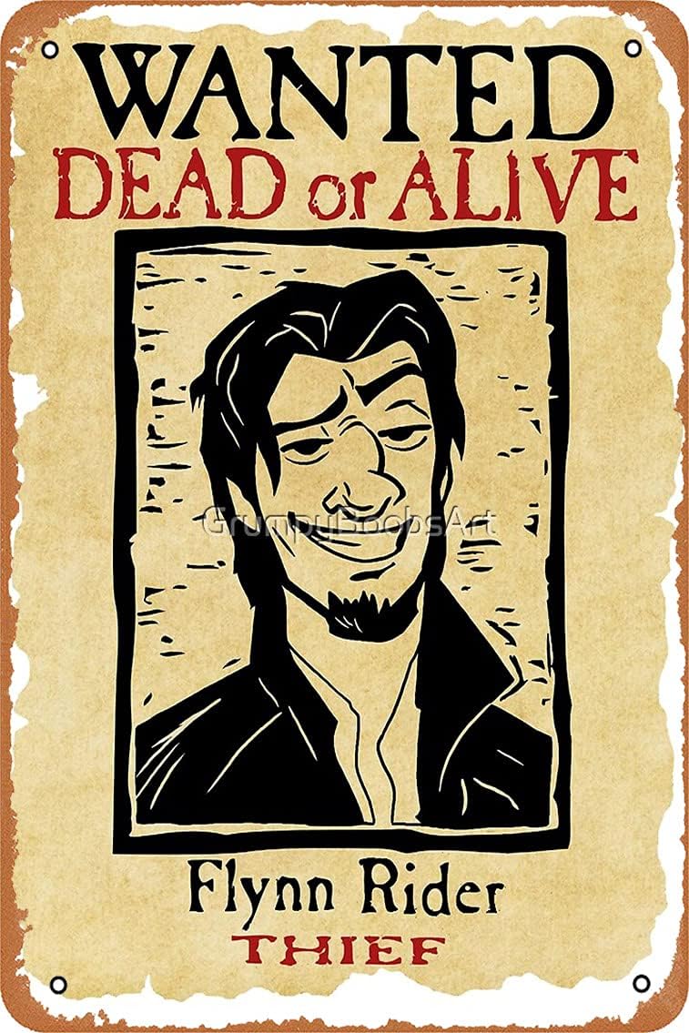 Cartel de metal  Wanted Flynn Rider Broken Nose Tin Poster 12 X 8 pulgadas