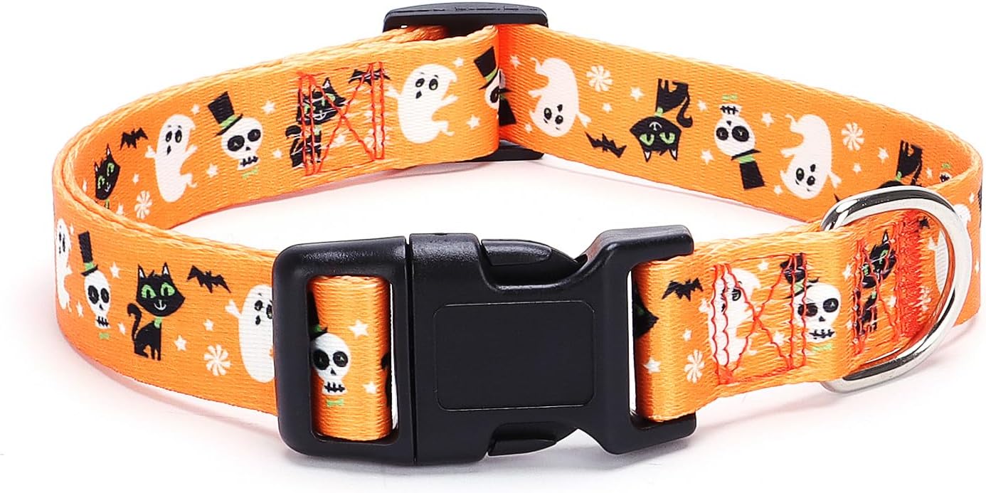 Moonpet Collares para perros pequeños, pequeños, medianos y grandes (estilo Halloween, M circunferencia de 12-18.5 pulgadas, 0.8 pulgadas de ancho 1
