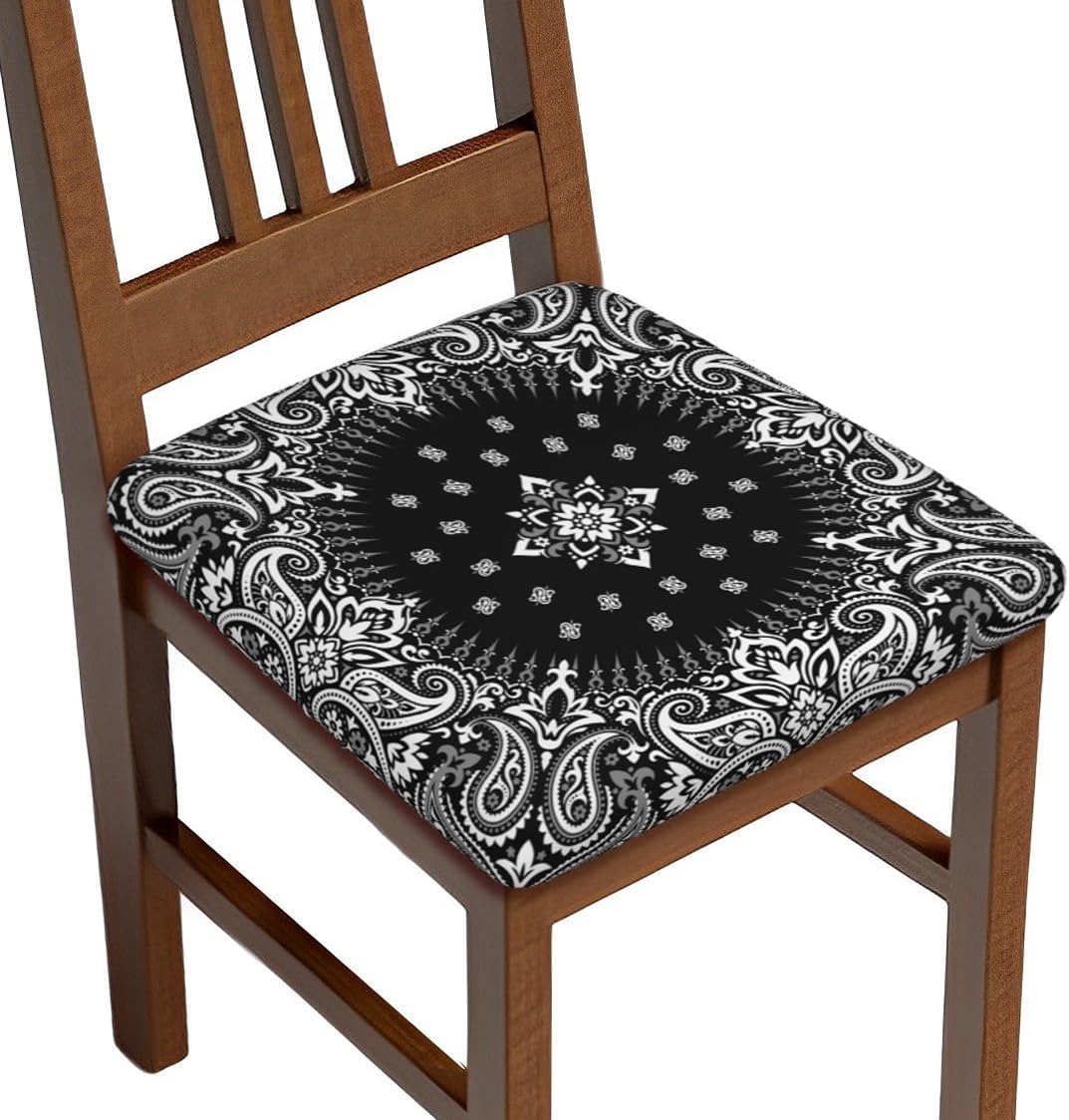 Juego de 4 fundas de asiento para sillas de comedor, diseño abstracto de cachemira de seda con patrón de bufanda, fundas de cojín elásticas para