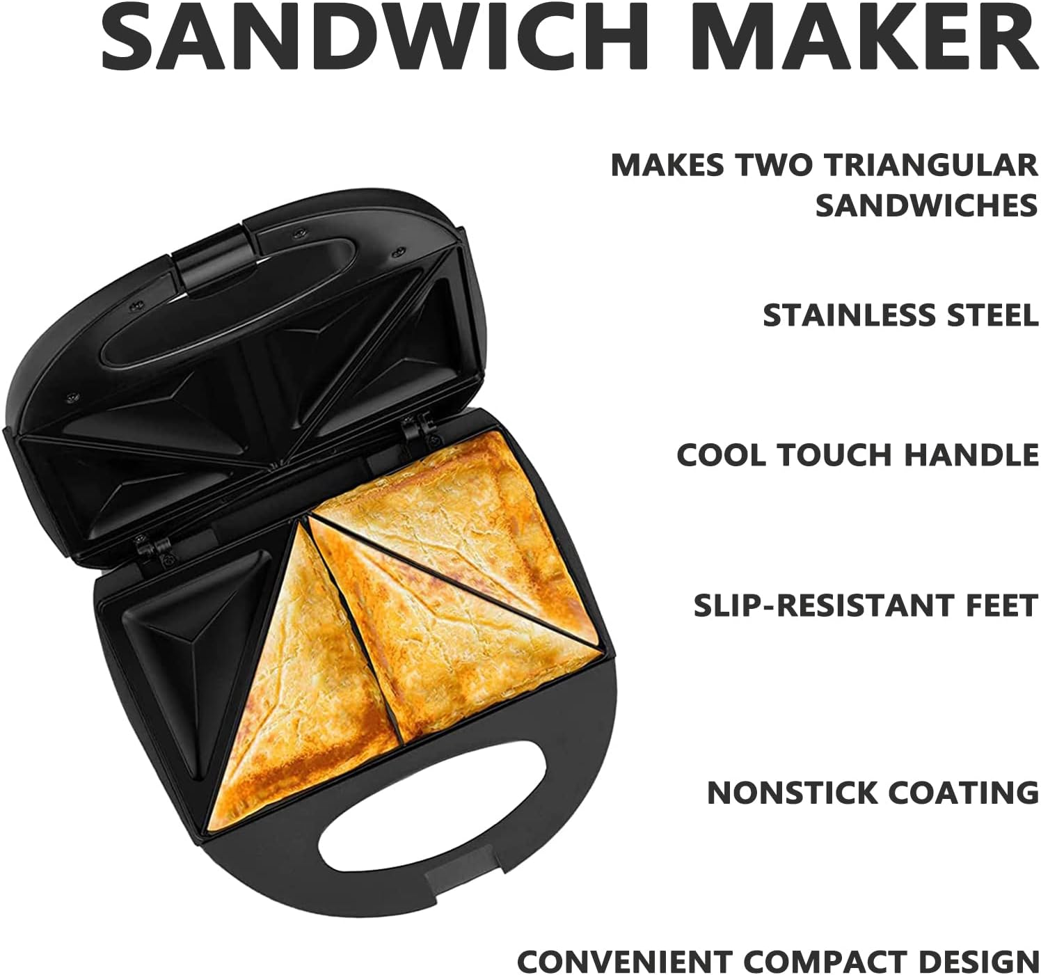 Sandwichera de 2 secciones – Conveniente y fácil de usar – NegroAcero inoxidable