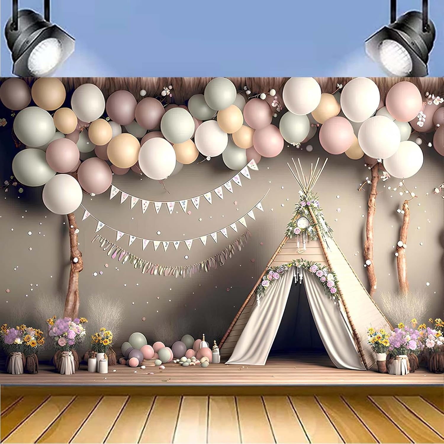 XUNJIN NO.01 – Fondo de fotografía de globo rosa bohemio para niños, fiesta de primer cumpleaños, pastel, retrato, decoración de fotos, telón de