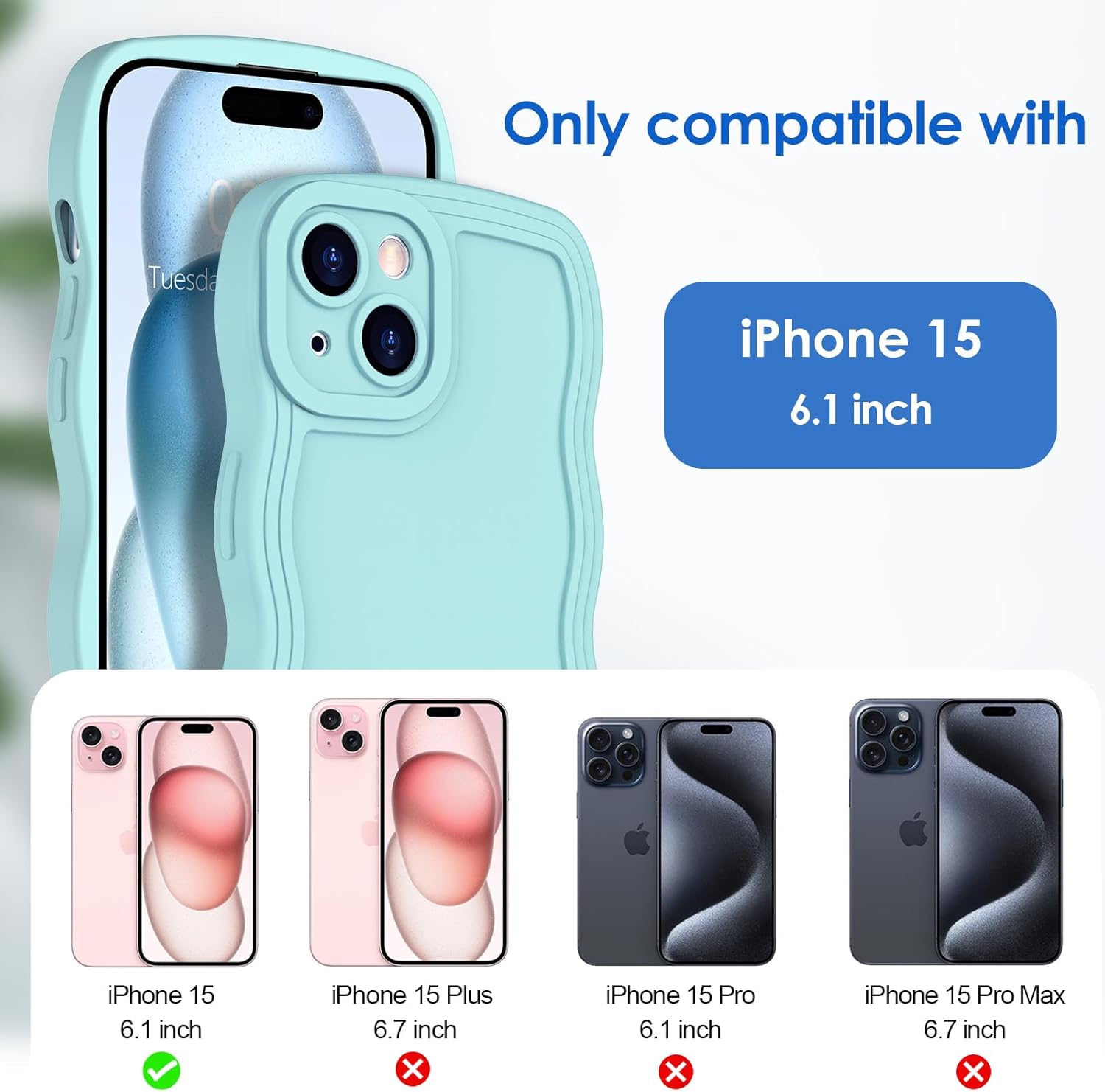 Anuck Funda para iPhone 15, diseño de marco rizado para mujeres y niñas, bonita funda de teléfono estética de color liso, suave, flexible, TPU a