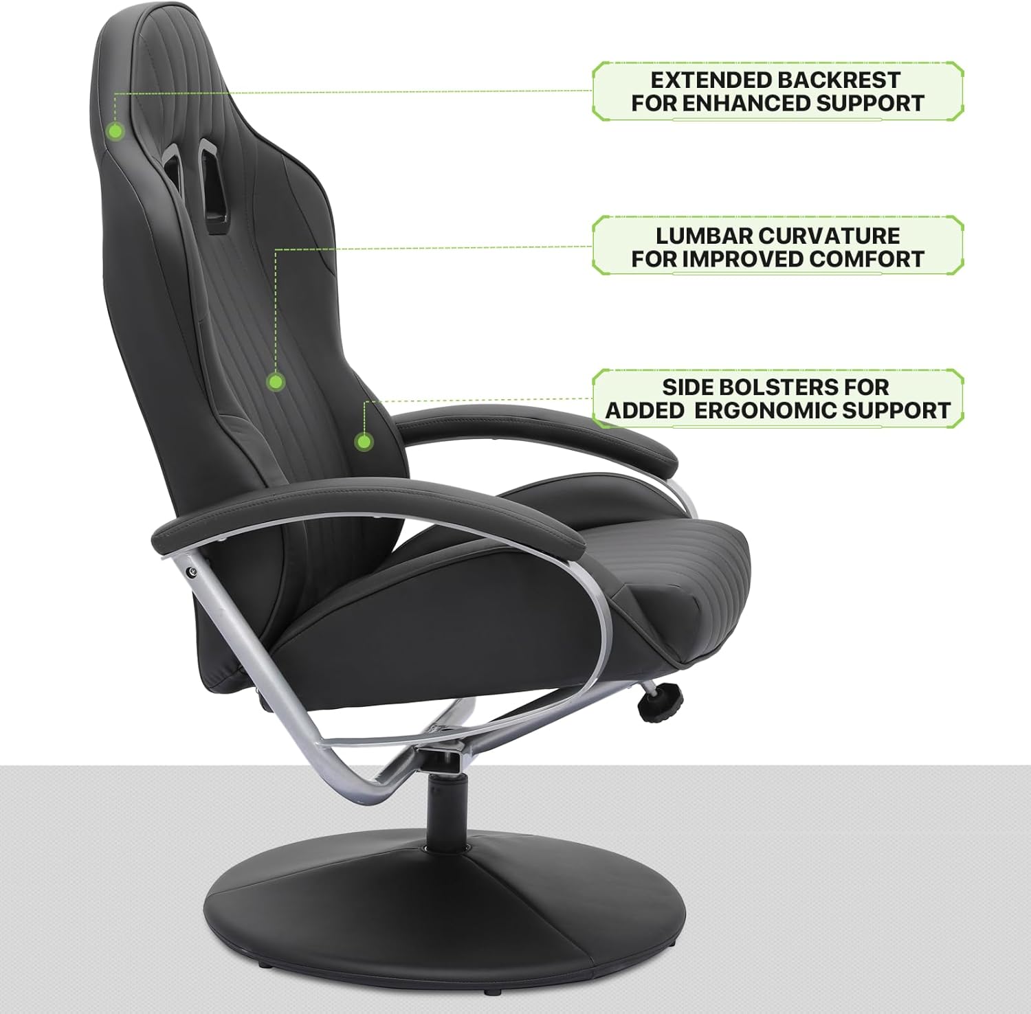 Magshion Silla reclinable estilo carreras con otomana, silla tapizada para videojuegos con respaldo ajustable, silla reclinable giratoria con