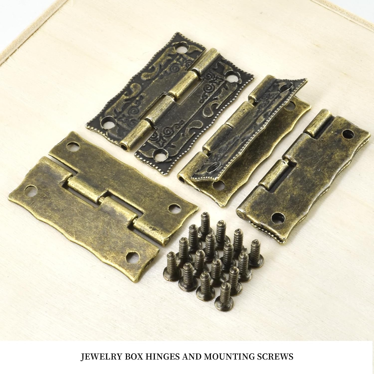 Gancho derecho rectangular antiguo, cerrojo, bisagra grabada en bronce vintage con tornillos a juego para reparación y decoración, cajas de madera,