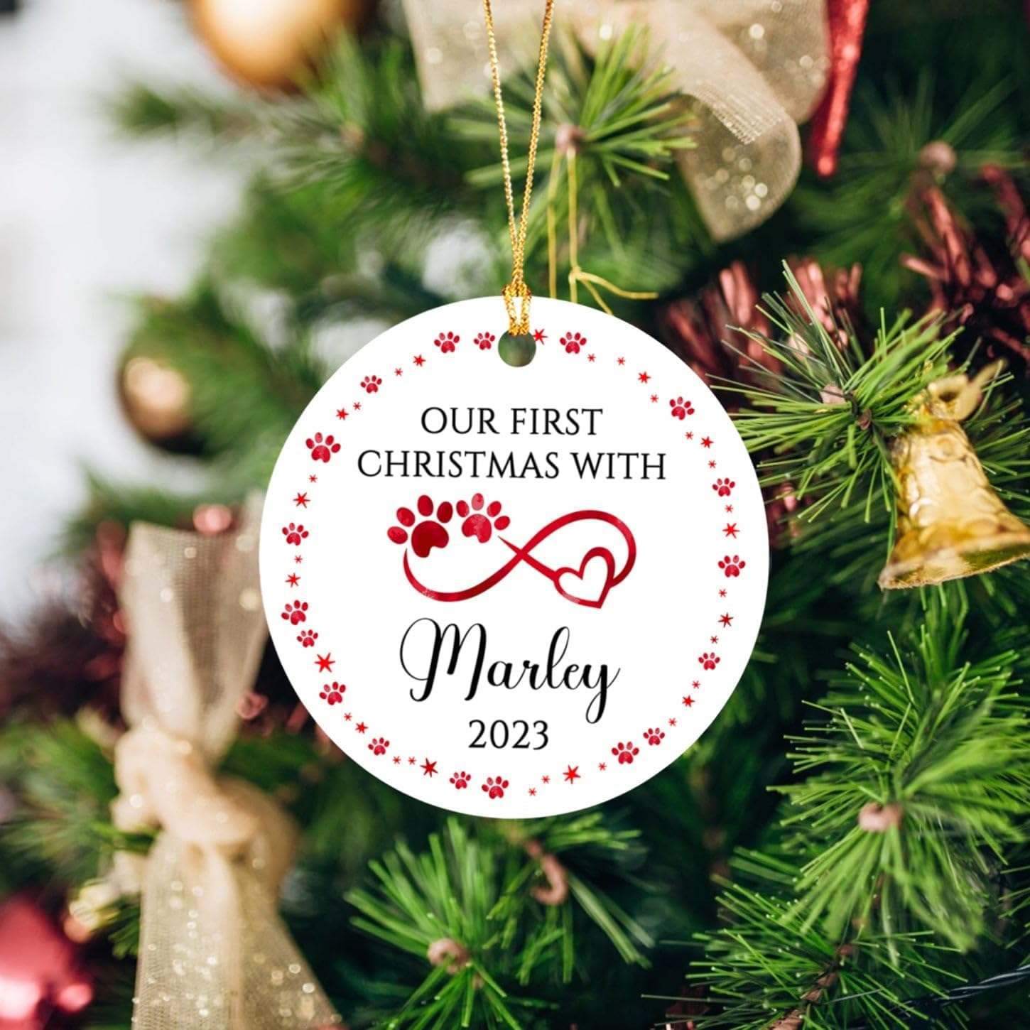 Adornos de nuestra primera Navidad con huellas de patas, adorno personalizado con nombre de Puppy’s My First Christmas 2023, adorno de Navidad de