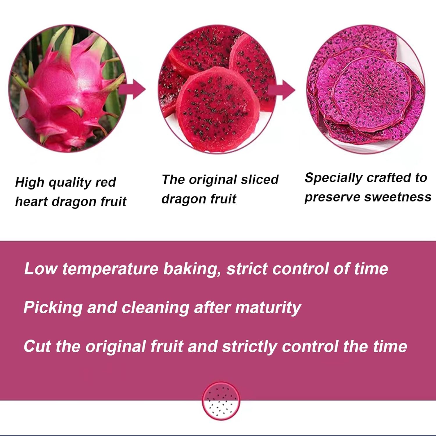 Rebanadas de fruta del dragón, rodajas de fruta de dragón secas, corazón rojo fruta del dragón asado a baja temperatura, pitaya seca, embalaje