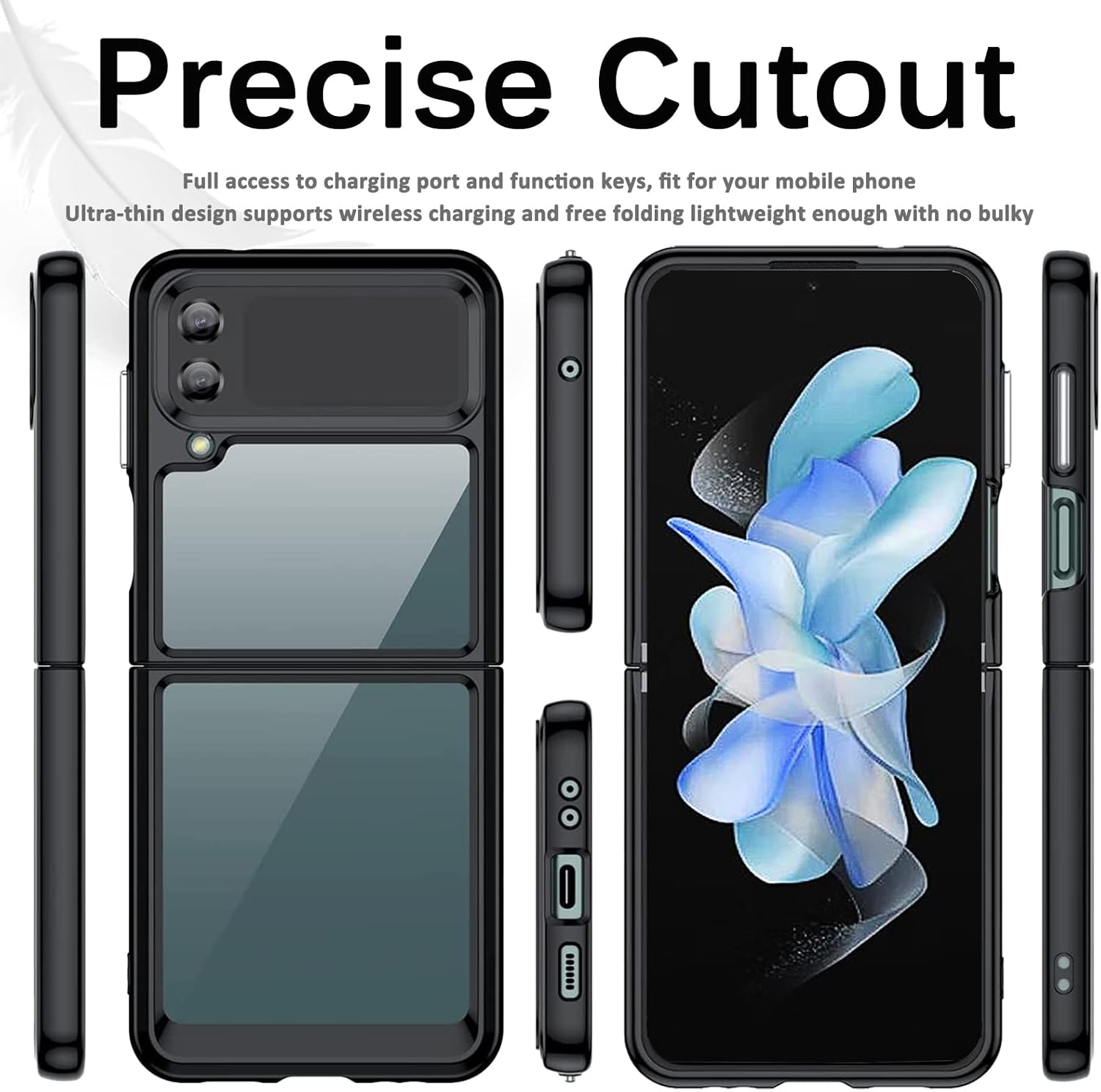 Miimall Funda compatible con Samsung Galaxy Z Flip 4 2022, carcasa plegable ultrafina y gratuita, parte trasera transparente de policarbonato duro