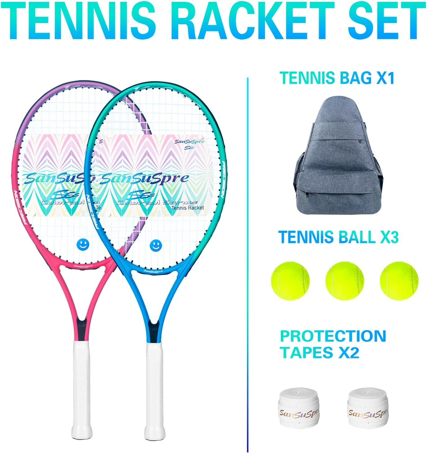 Raqueta de tenis con bolsa de tenis, raqueta de tenis para adultos, raqueta de tenis de 27 pulgadas con mochila multifuncional de gran capacidad