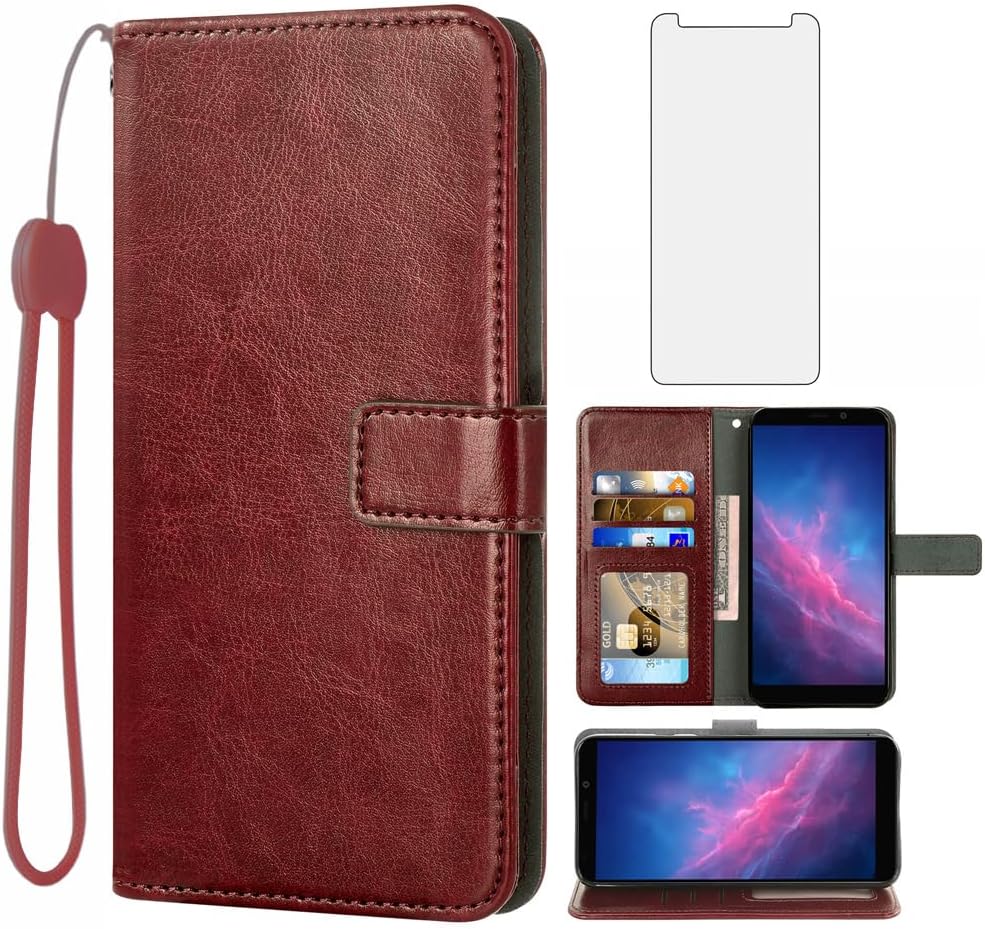 Asuwish Funda tipo cartera compatible con Cloud Mobile Stratus C7, protector de pantalla de vidrio templado y funda de cuero con tapa para tarjetas,