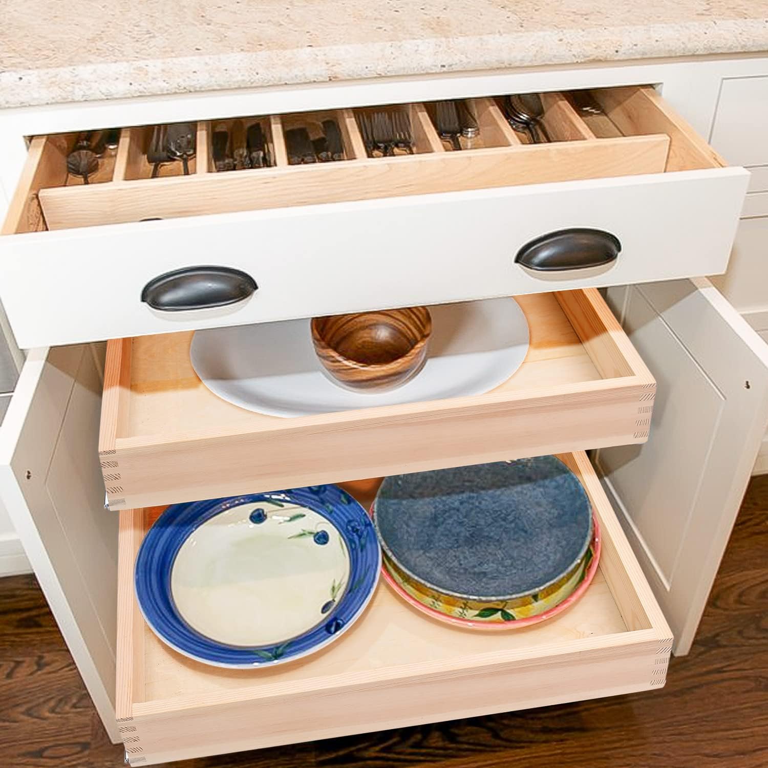 Mulush Cajón extraíble para gabinete, 11 pulgadas de ancho x 21 pulgadas de profundidad, organizador de almacenamiento de cajones de madera