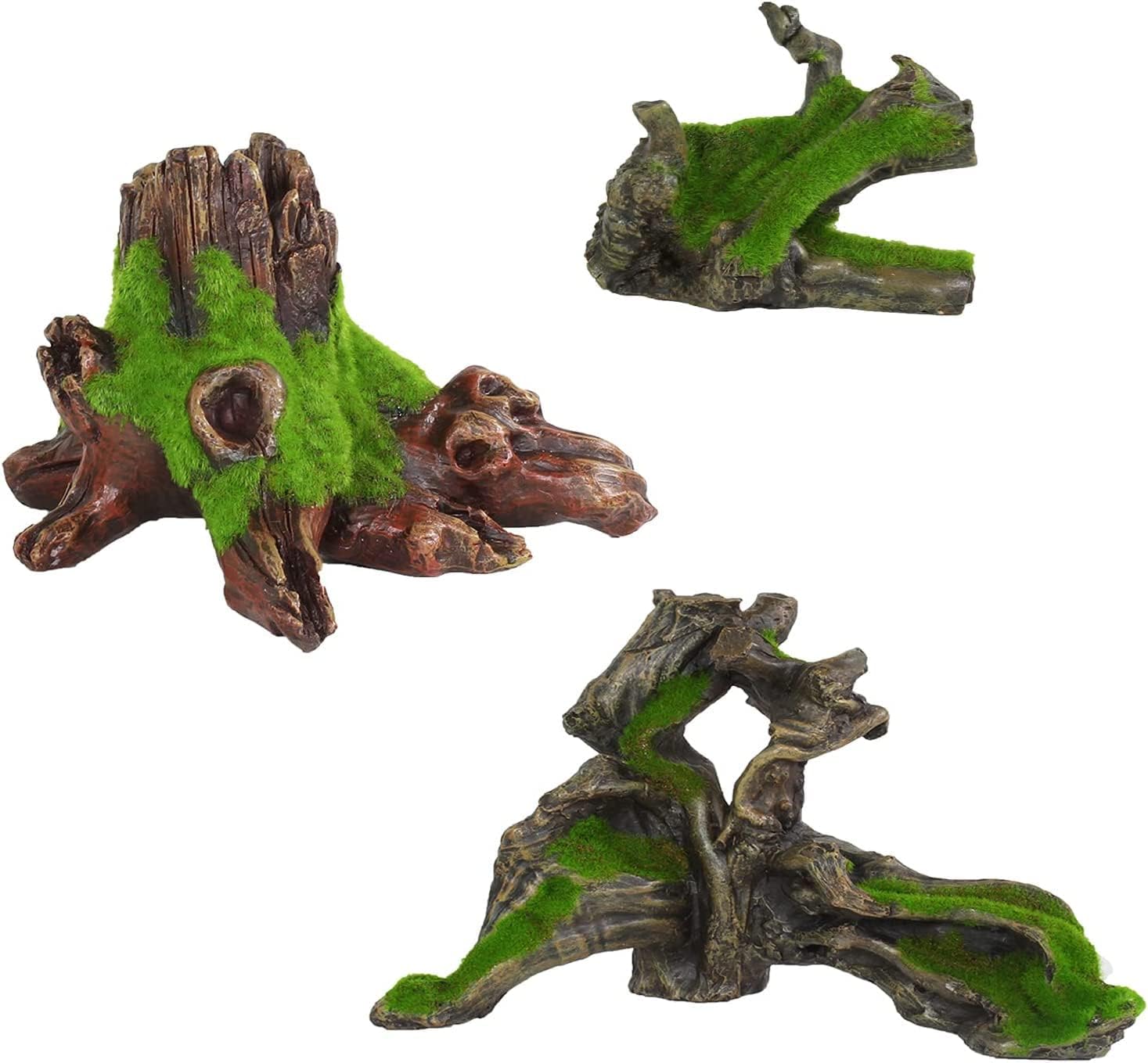 Penn-Plax Aqua-Flora – Decoraciones de resina viva para acuarios con semillas de plantas brillantes incrustadas paquete de 3 piezas de madera de