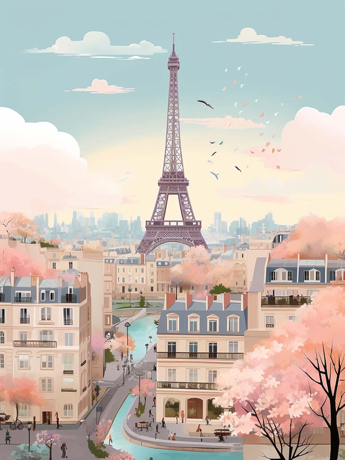 LOMSIOY Kit de pintura de diamantes de imitación de torre Eiffel para adultos, pintura con paisaje de arte de diamantes, arte redondo de diamantes